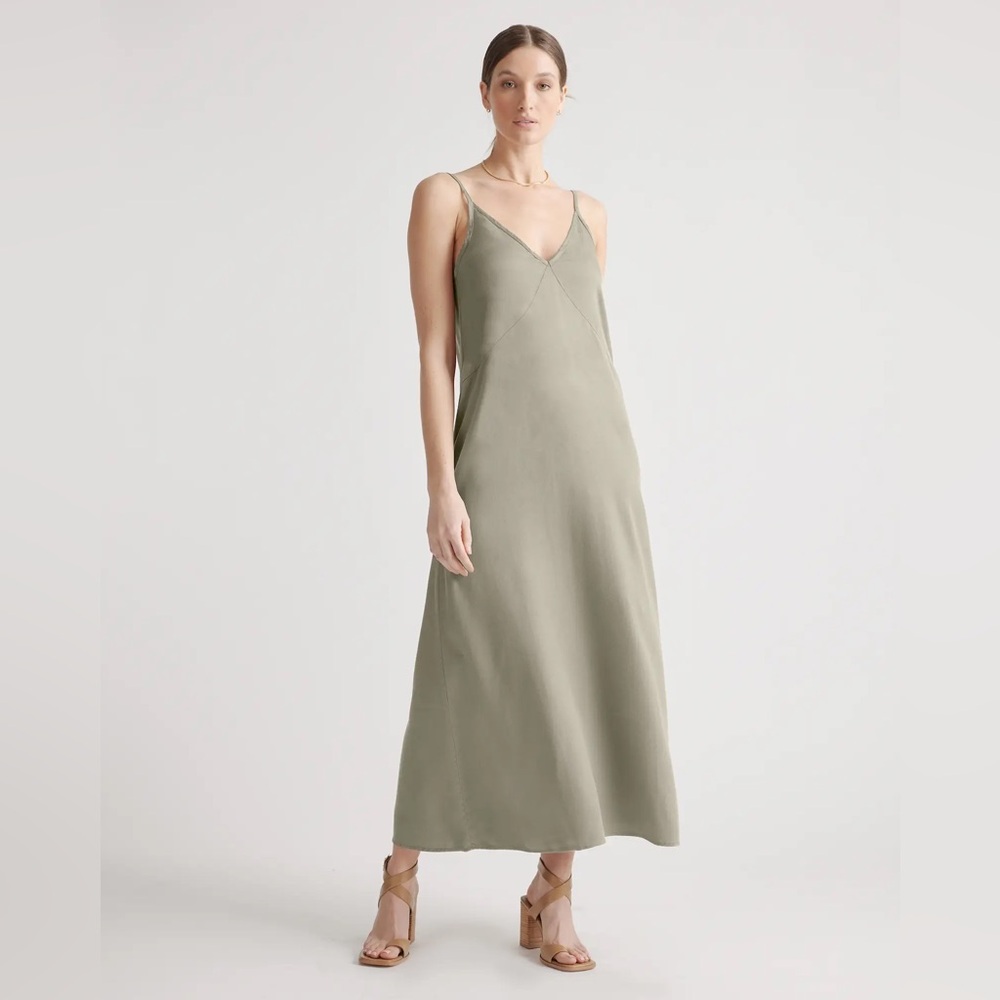 Quince Olive Vintage Wash Tencel Maxi Slip Dress